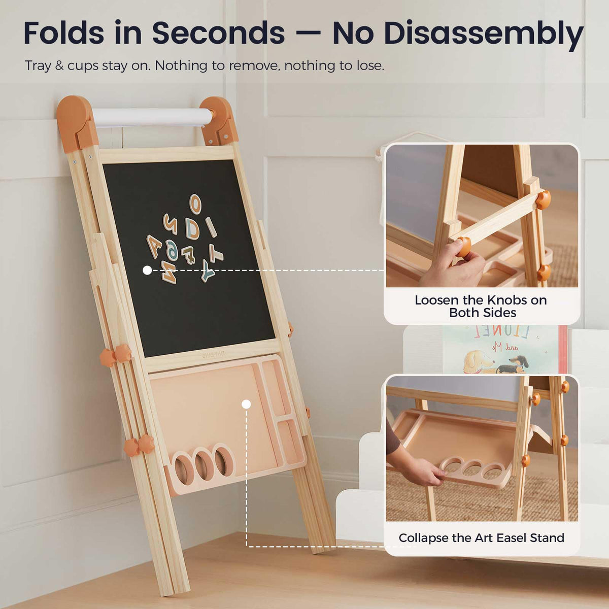 Foldable Wooden Art Easel with Chalkboard & Whiteboard E366