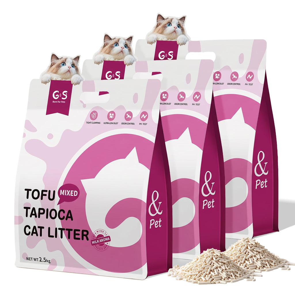 Tofu Cat Litter, Non-Stick, Odor Control, Flushable, Clumping, 99.9% Dust-Free, 5.5lb × 3 Bags Q422