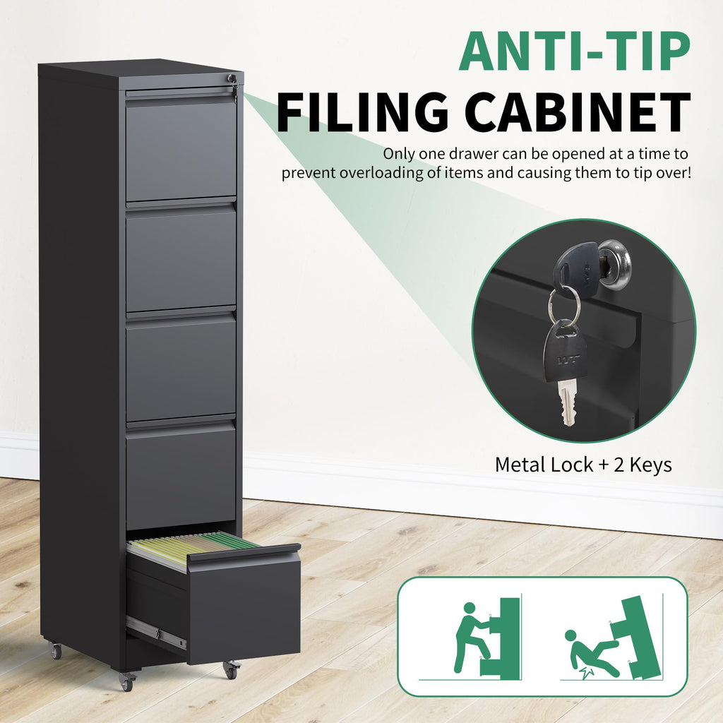 5 Drawer Black Steel File Cabinet with Lock O306