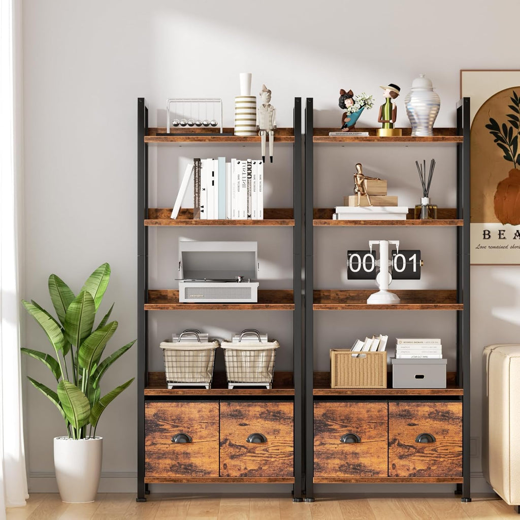 5-Tier Tall Bookshelf with 2 Fabric Drawers Z907431