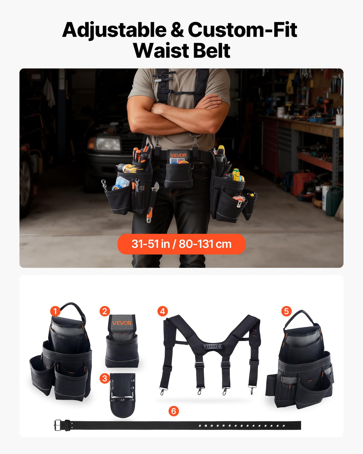 19 Pockets Adjustable Tool Belt with Suspenders K734078