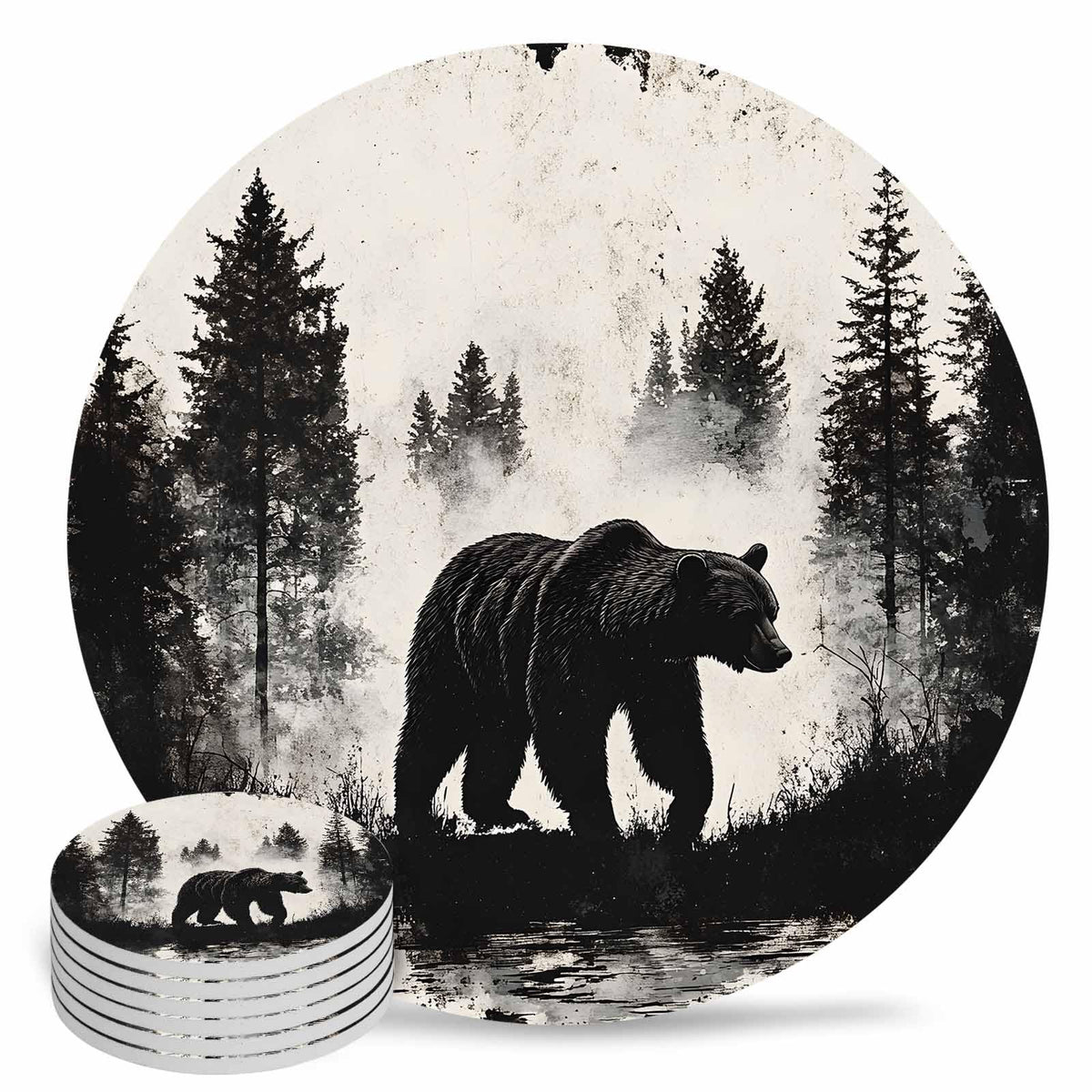 Black Absorbent Round Ceramic Coasters Set of 6 M20934
