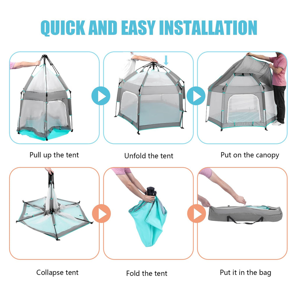Hexagon Baby Playpen with Canopy U990326