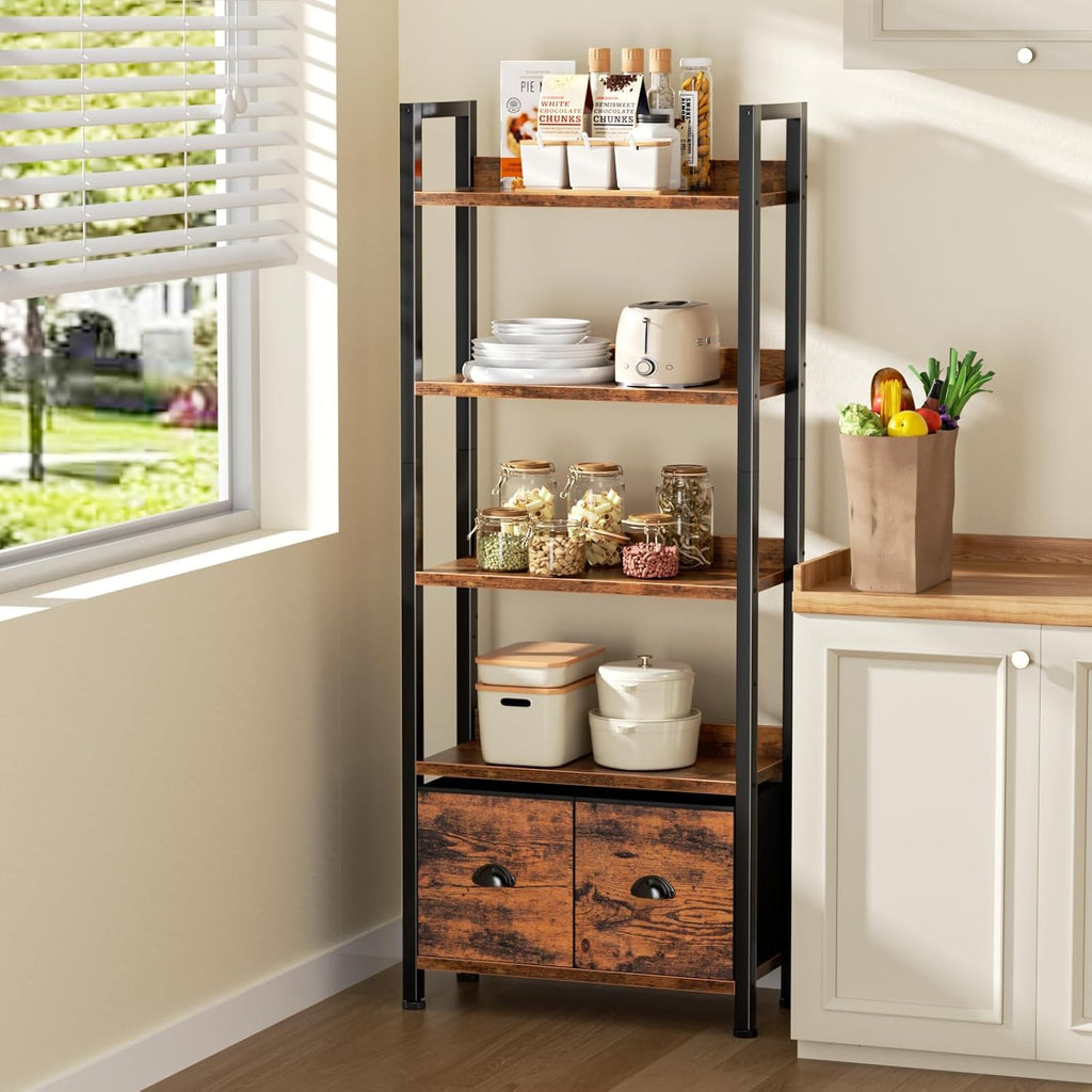 5-Tier Tall Bookshelf with 2 Fabric Drawers Z907431