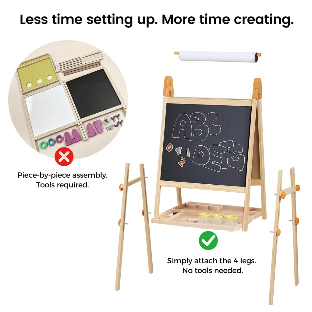 Foldable Wooden Art Easel with Chalkboard & Whiteboard E366