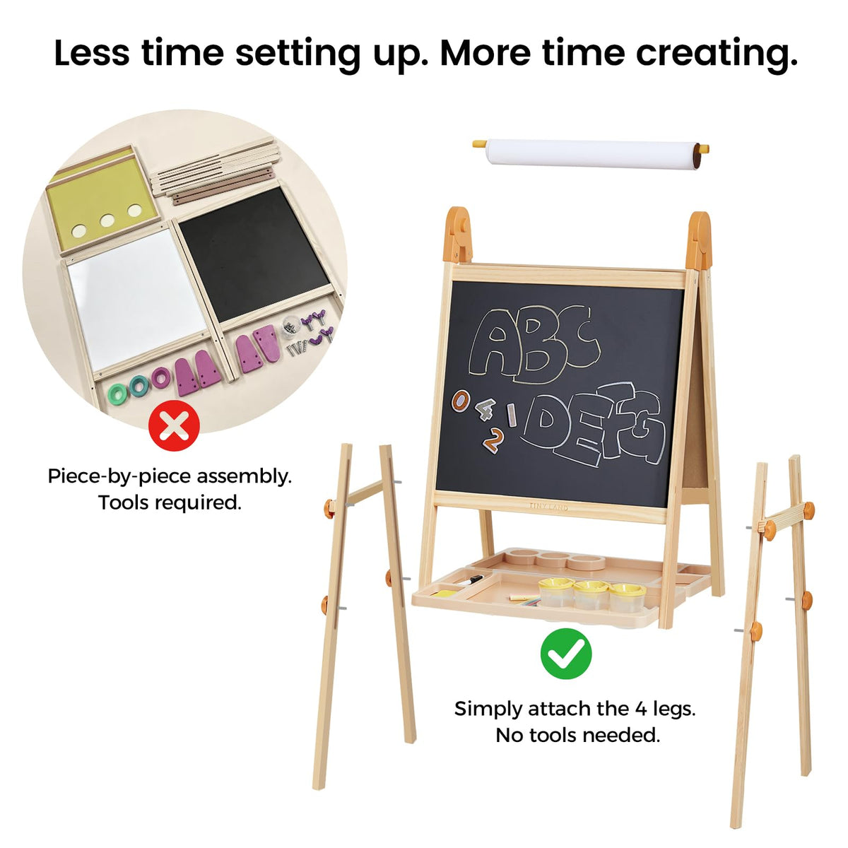 Foldable Wooden Art Easel with Chalkboard & Whiteboard E366
