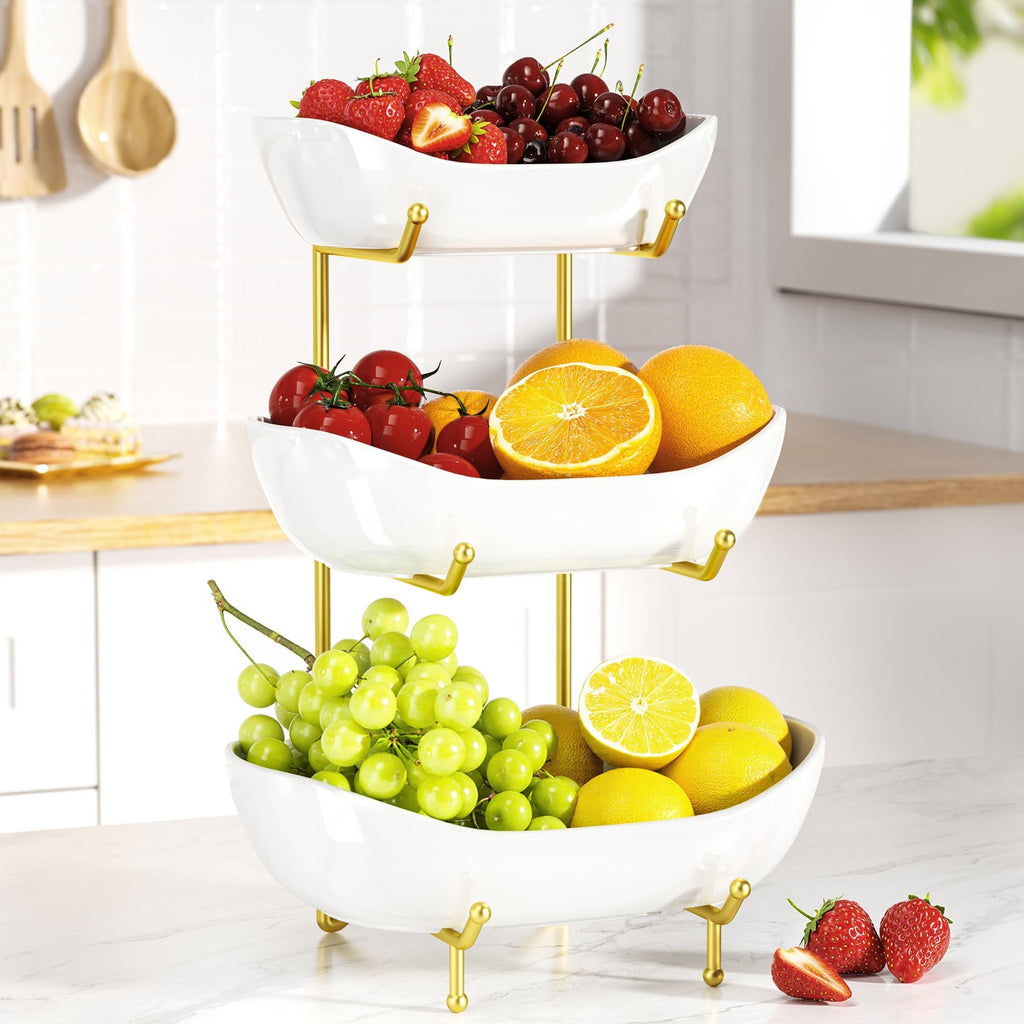 3 Tier Ceramic Fruit Bowl with Metal Stand A9263
