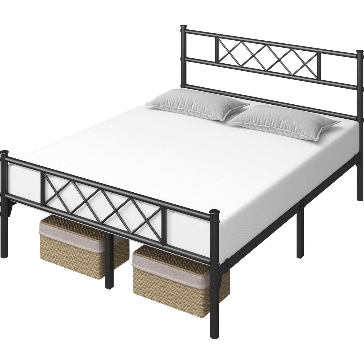 Black Full Metal Platform Bed Frame with Headboard V137529