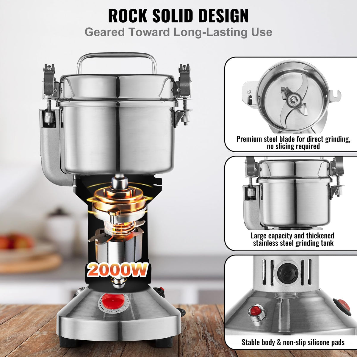750g 2000W Stainless Steel Electric Grain Mill Grinder E107264