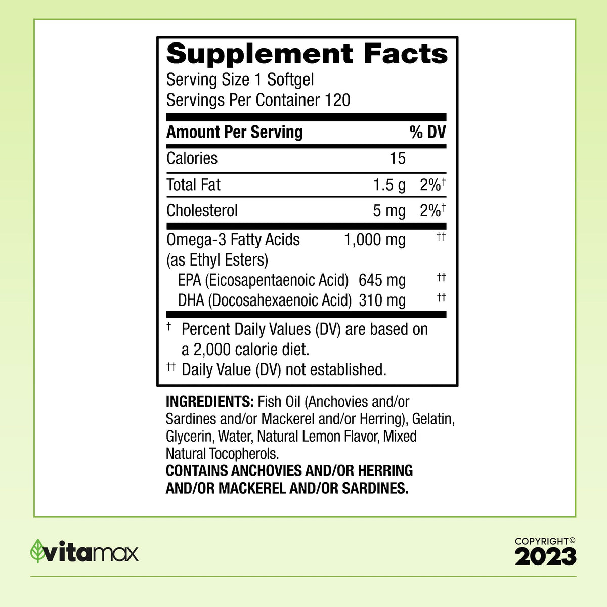 Omega-3 Fish Oil 1000 mg 120 Count P963123
