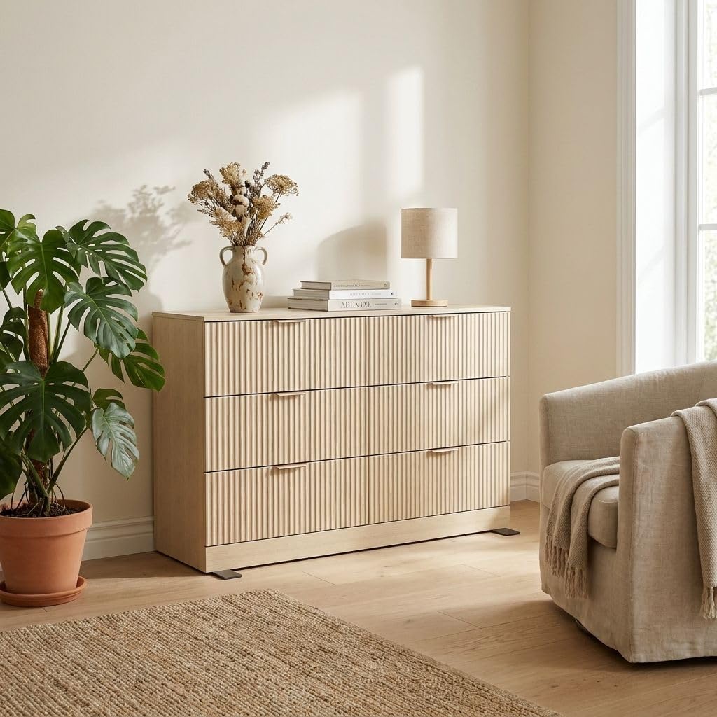 Natural Wood 6 Drawer Dresser J5227