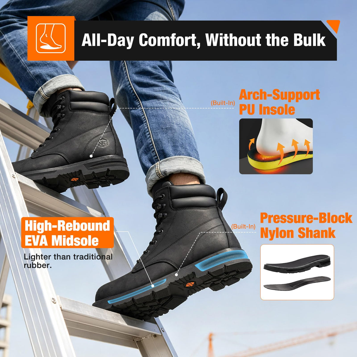 Water Resistant Crazy Horse Leather Steel Toe Work Boots D46371