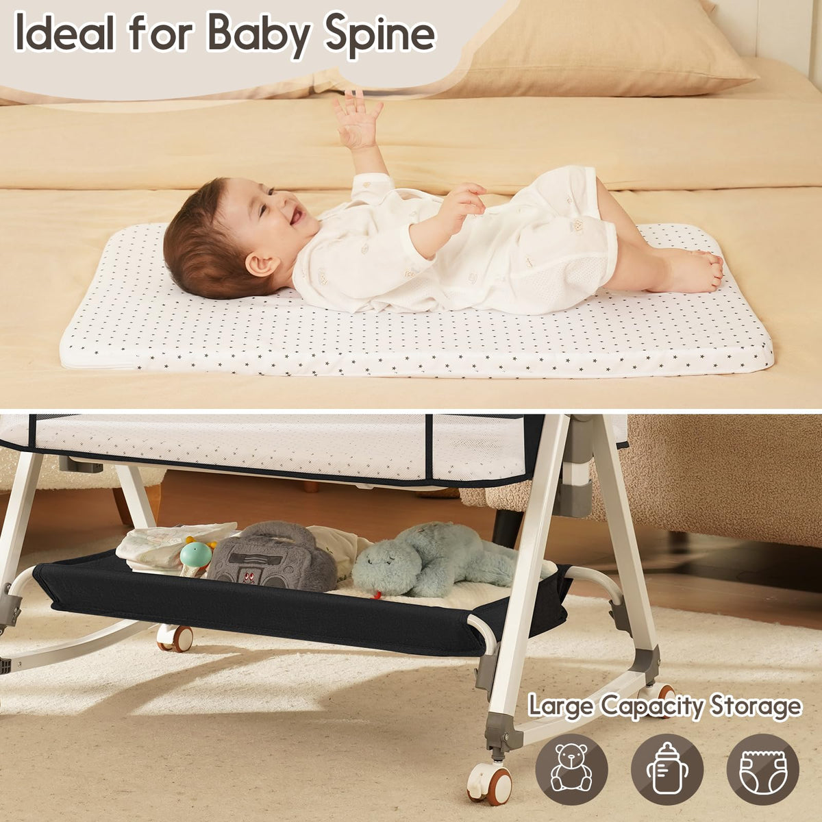 3 in 1 Baby Bassinets Bedside Sleeper with Storage Basket S531056