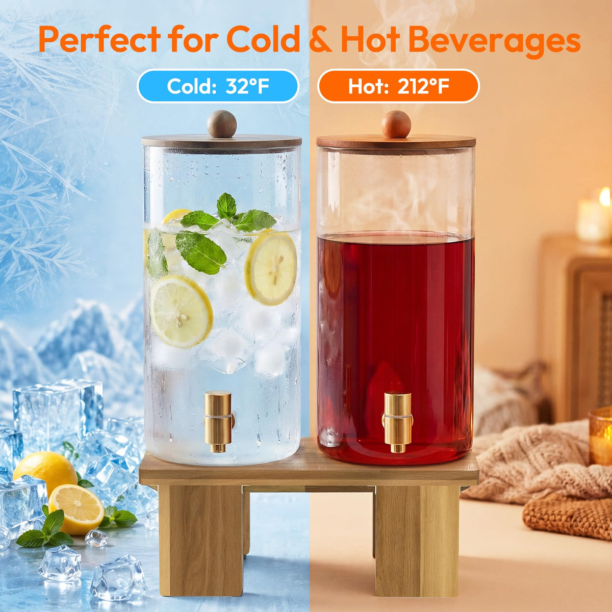 2 Pack 1.5 Gallon Drink Dispenser with Wood Stand K625