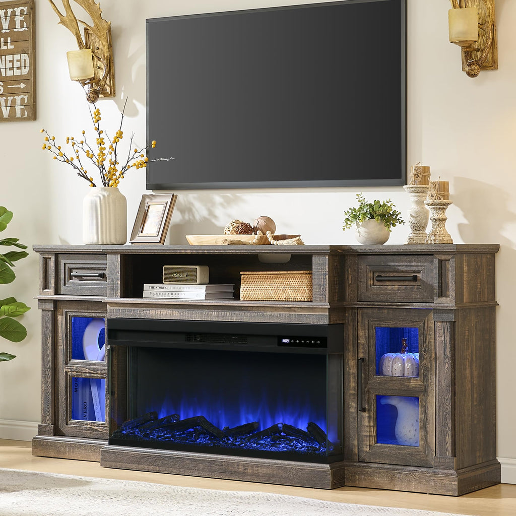 Dark Rustic Oak Fireplace TV Stand with 36 Inch Electric Fireplace O893