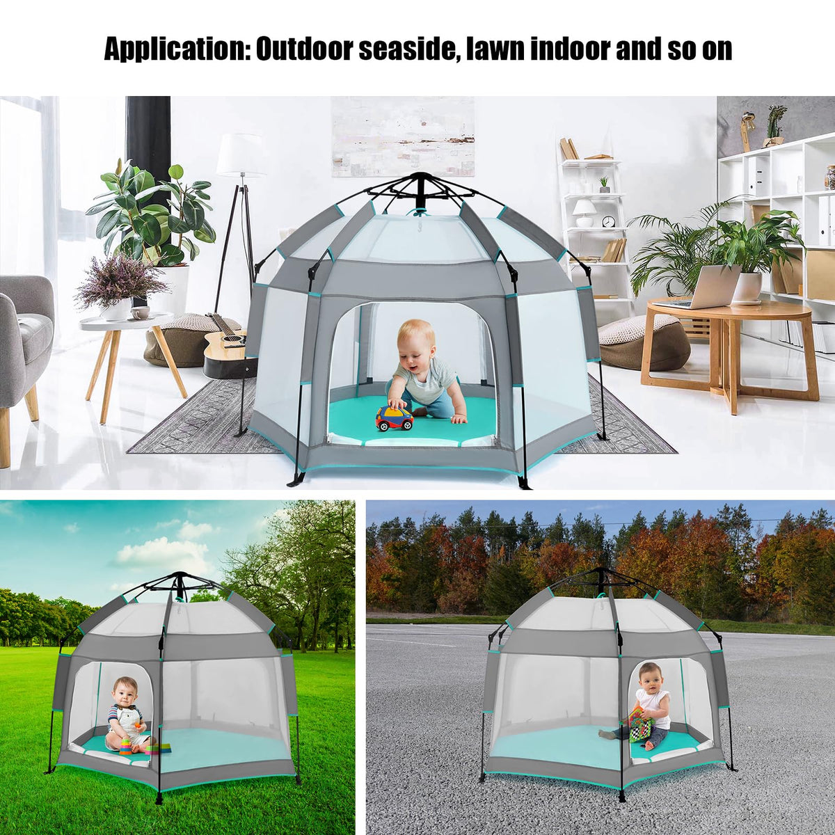 Hexagon Baby Playpen with Canopy U990326