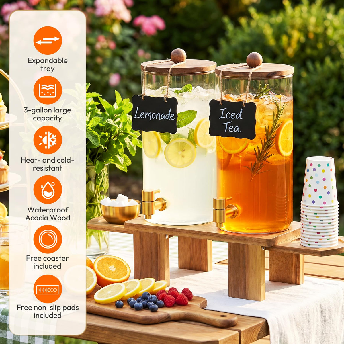 2 Pack 1.5 Gallon Drink Dispenser with Wood Stand K625