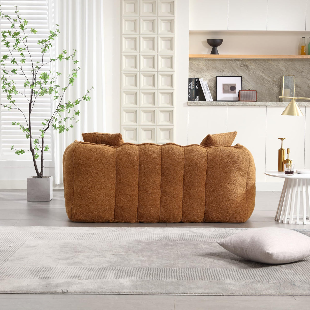 66" Yellow Chenille Memory Foam Bean Bag Chair with 2 Pillows C838360