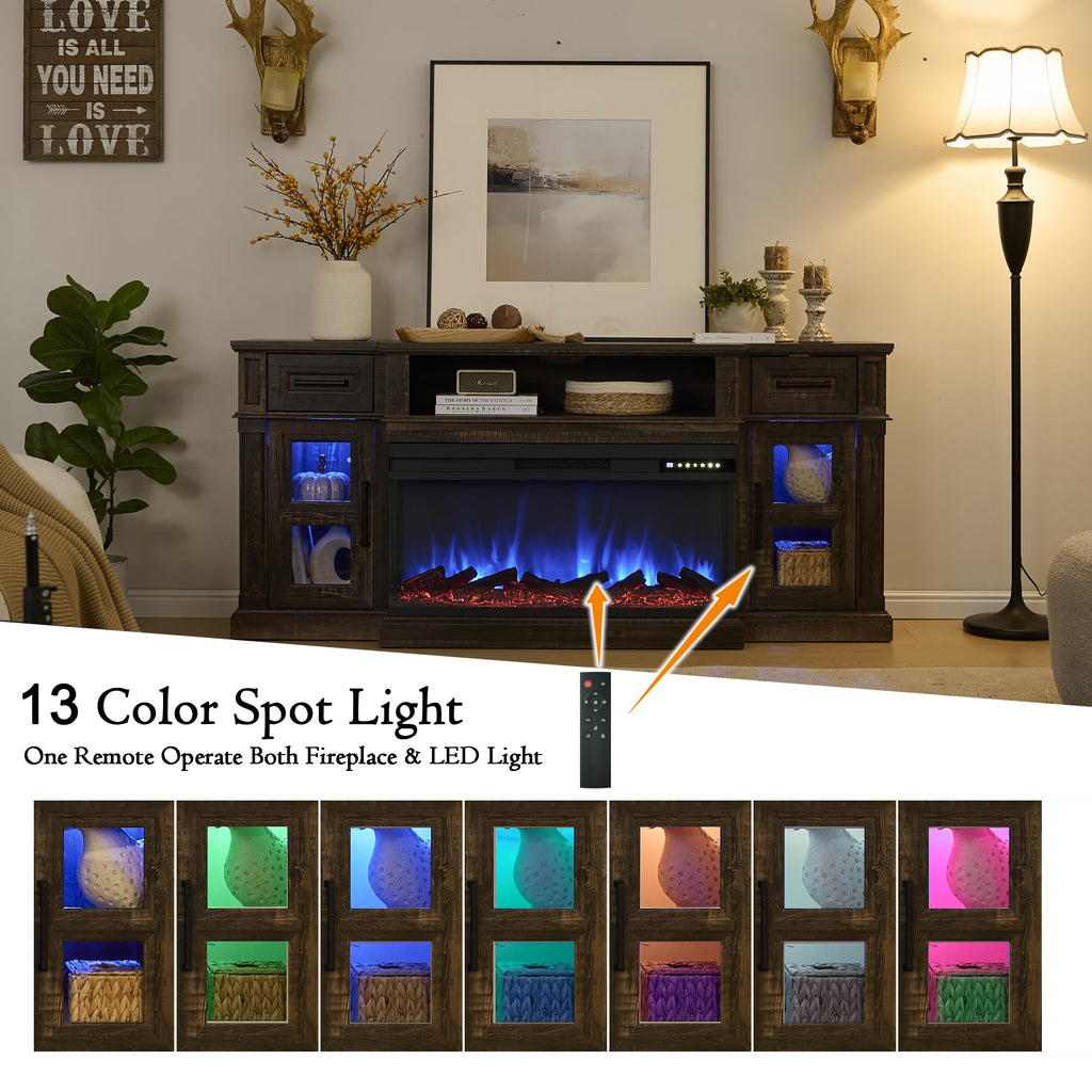 Dark Rustic Oak Fireplace TV Stand with 36 Inch Electric Fireplace O893