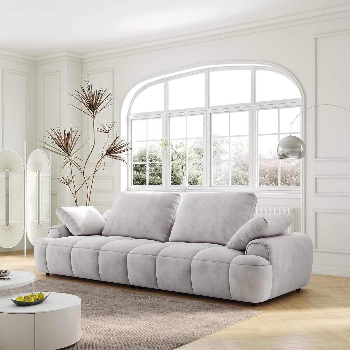 Light Gray Velvet 3 Seat Sofa with Pillow I834892