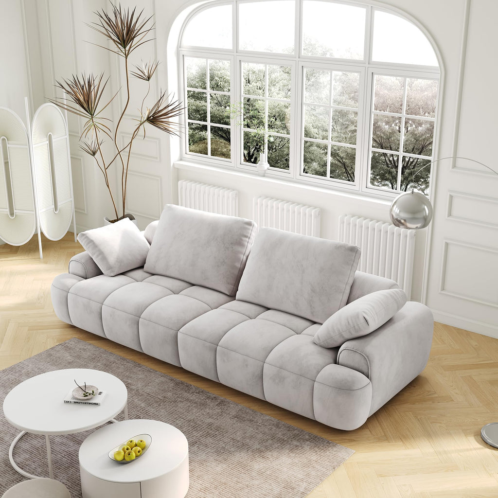 Light Gray Velvet 3 Seat Sofa with Pillow I834892