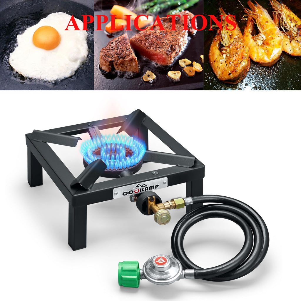 Single High Pressure Propane Camp Stove with Adjustable Regulator and Hose D96762