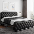 Full Size Black Metal Platform Bed Frame with Leather Headboard E199