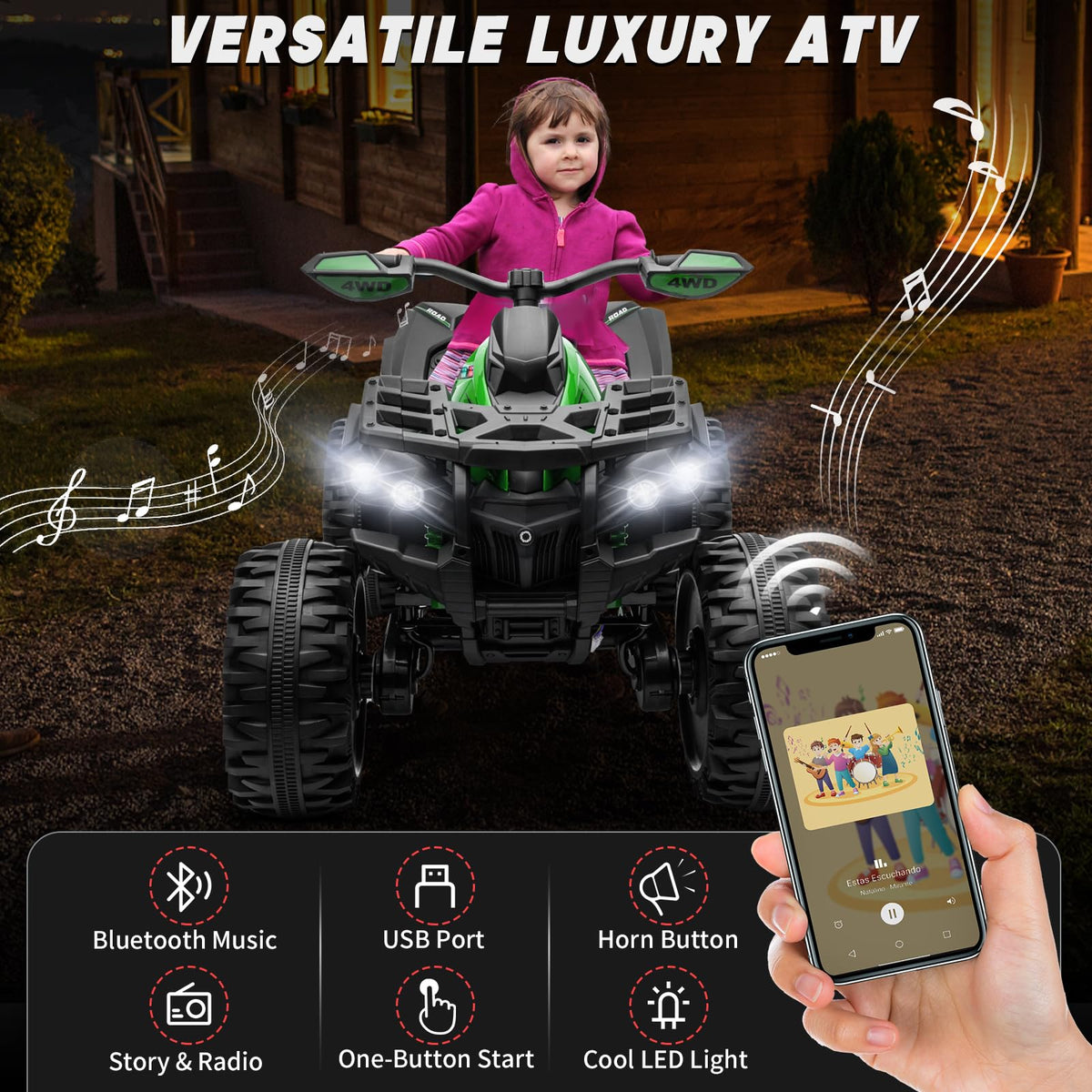Green 24V 4 Wheeler ATV with Remote Control W287832