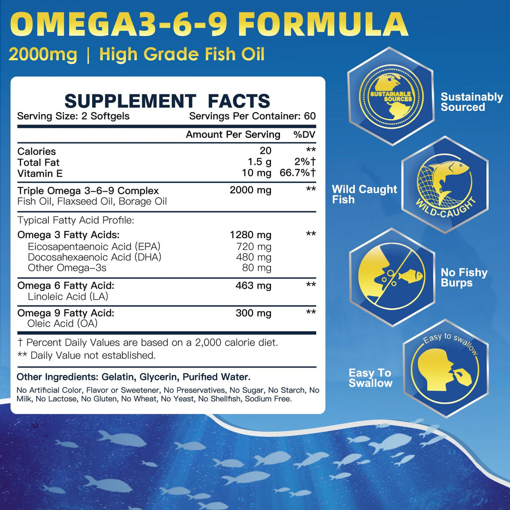 Triple Omega 3-6-9 Fish Oil 2000mg 120 Softgels K544013