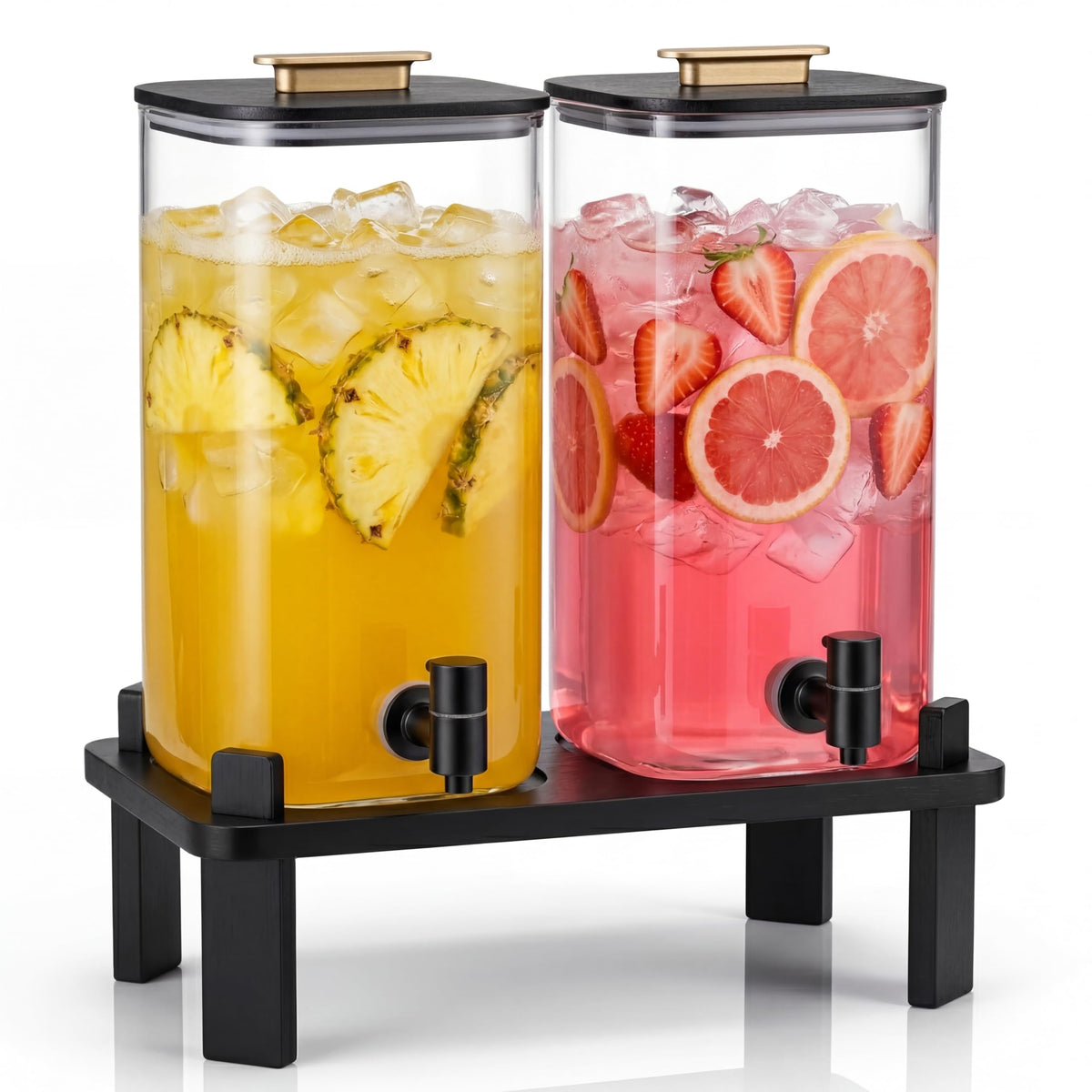 2 PCS 3 Gallon Glass Beverage Dispenser with Wood Stand R334150