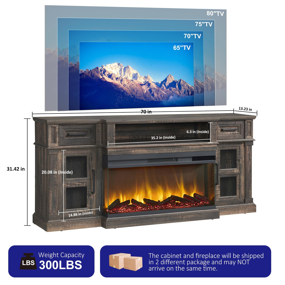 Dark Rustic Oak Fireplace TV Stand with 36 Inch Electric Fireplace O893