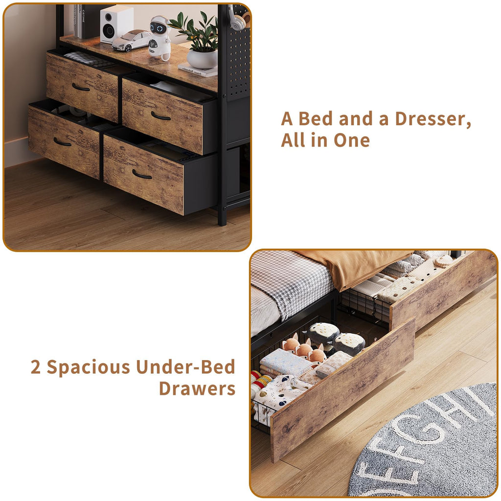 Twin Over Twin Metal Bunk Bed with Storage Drawers S4930