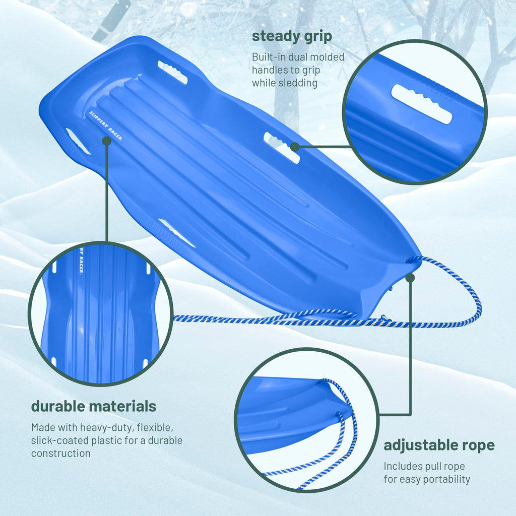 Kids Plastic Snow Sled with Pull Rope and Handles, Blue V2209