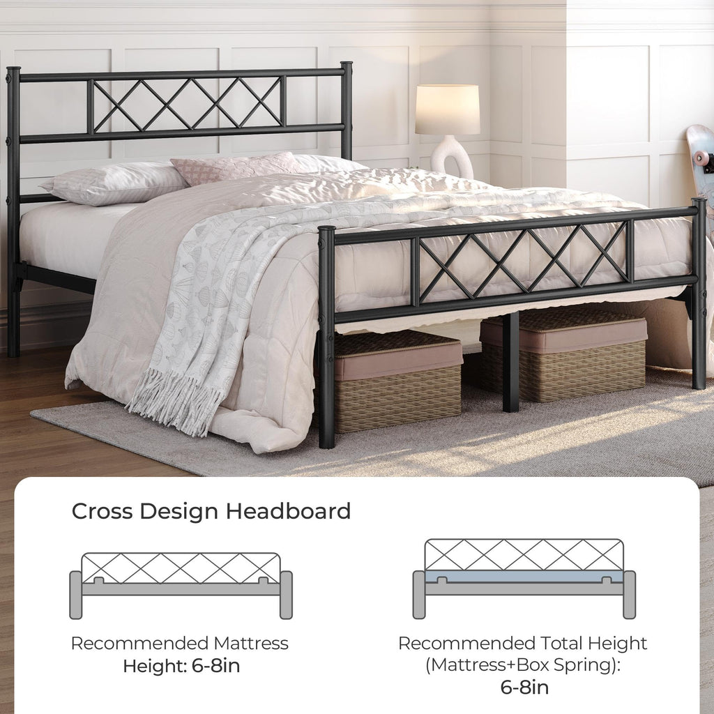 Black Full Metal Platform Bed Frame with Headboard V137529