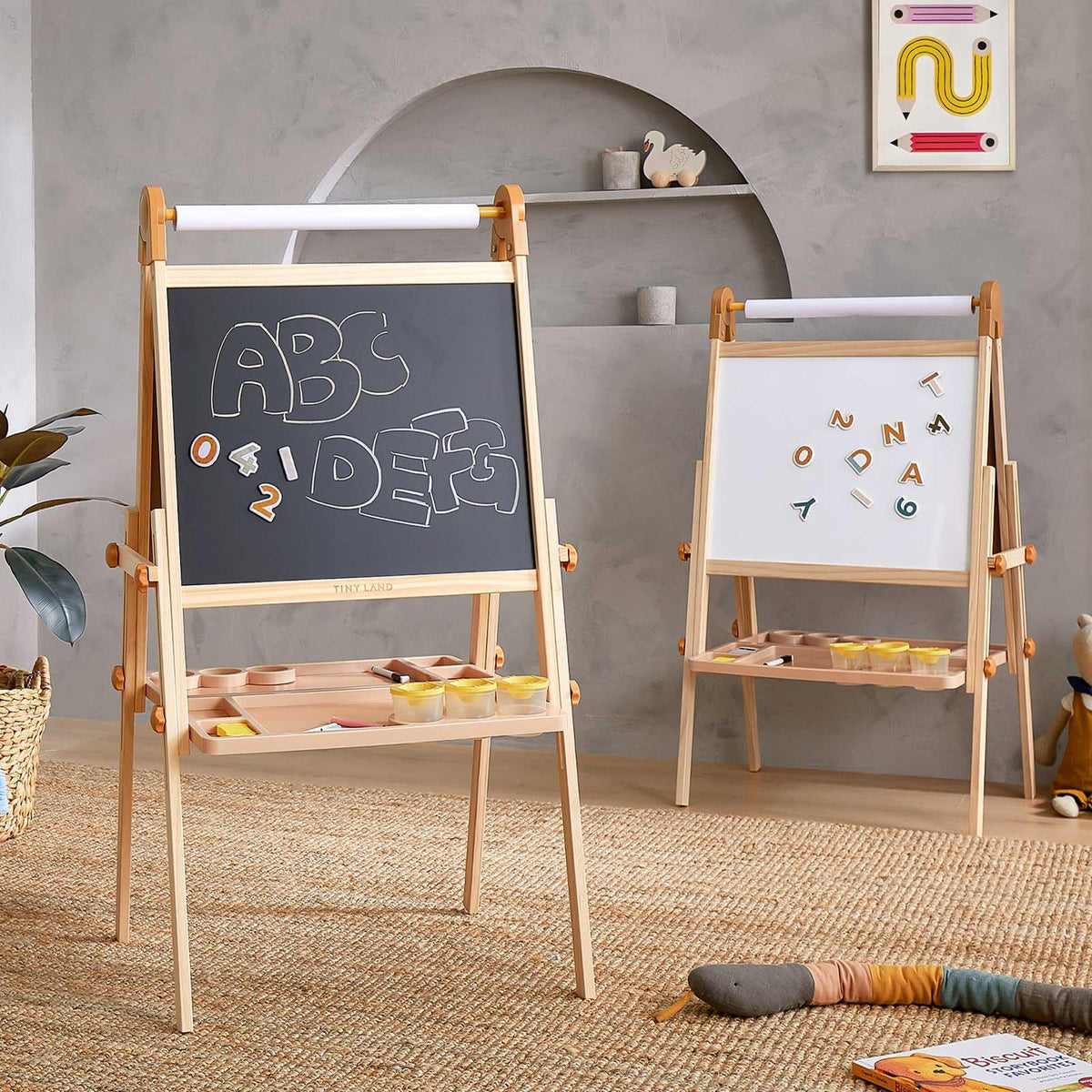 Foldable Wooden Art Easel with Chalkboard & Whiteboard E366