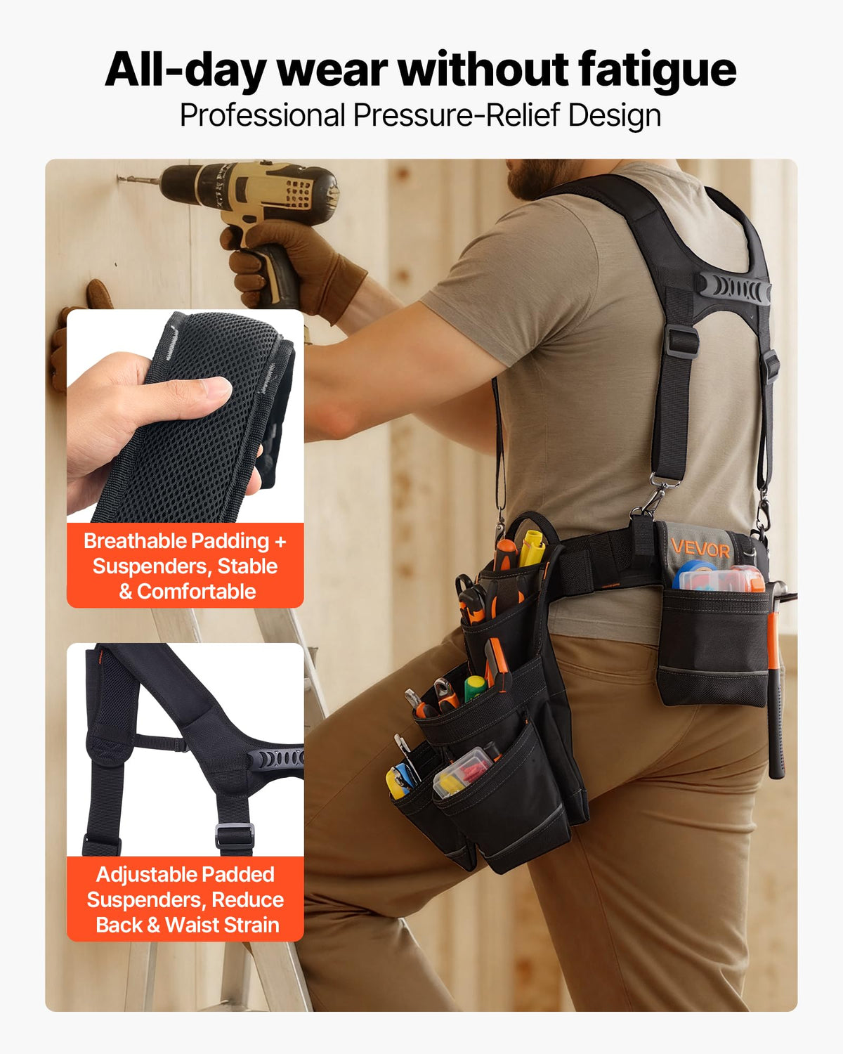 19 Pockets Adjustable Tool Belt with Suspenders K734078