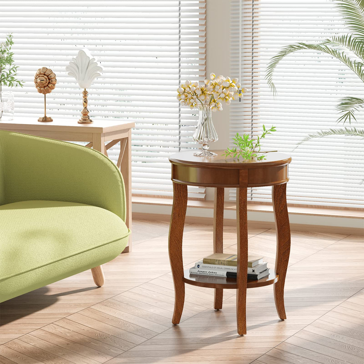 Round Accent Table with Storage Shelf M597141