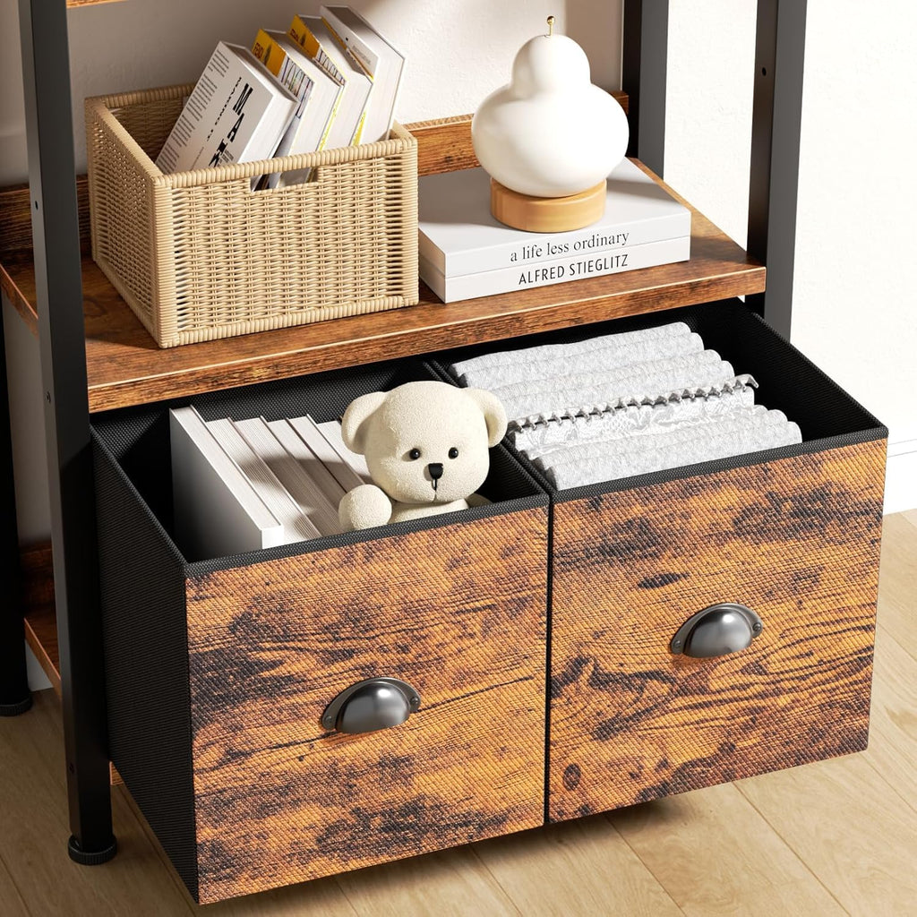 5-Tier Tall Bookshelf with 2 Fabric Drawers Z907431