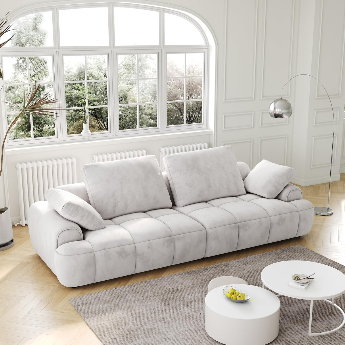 Light Gray Velvet 3 Seat Sofa with Pillow I834892