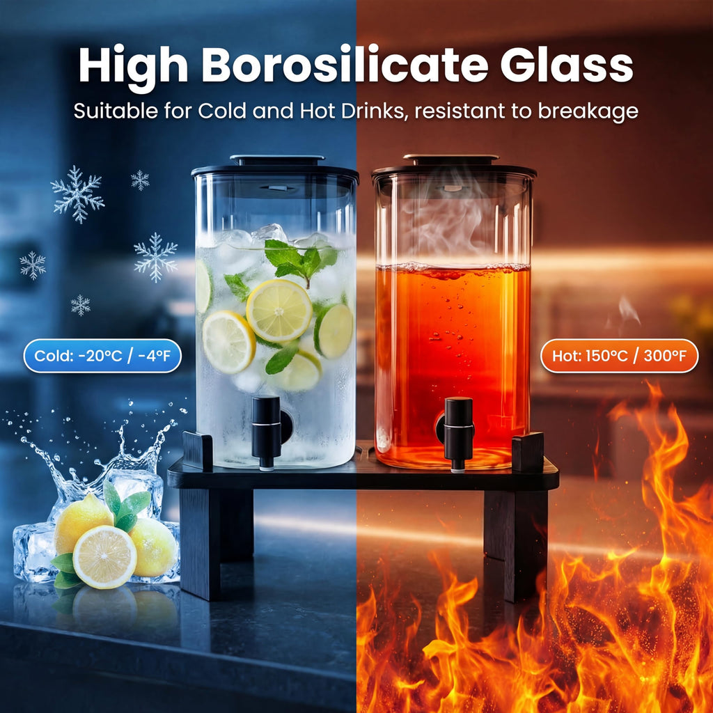 2 PCS 3 Gallon Glass Beverage Dispenser with Wood Stand R334150