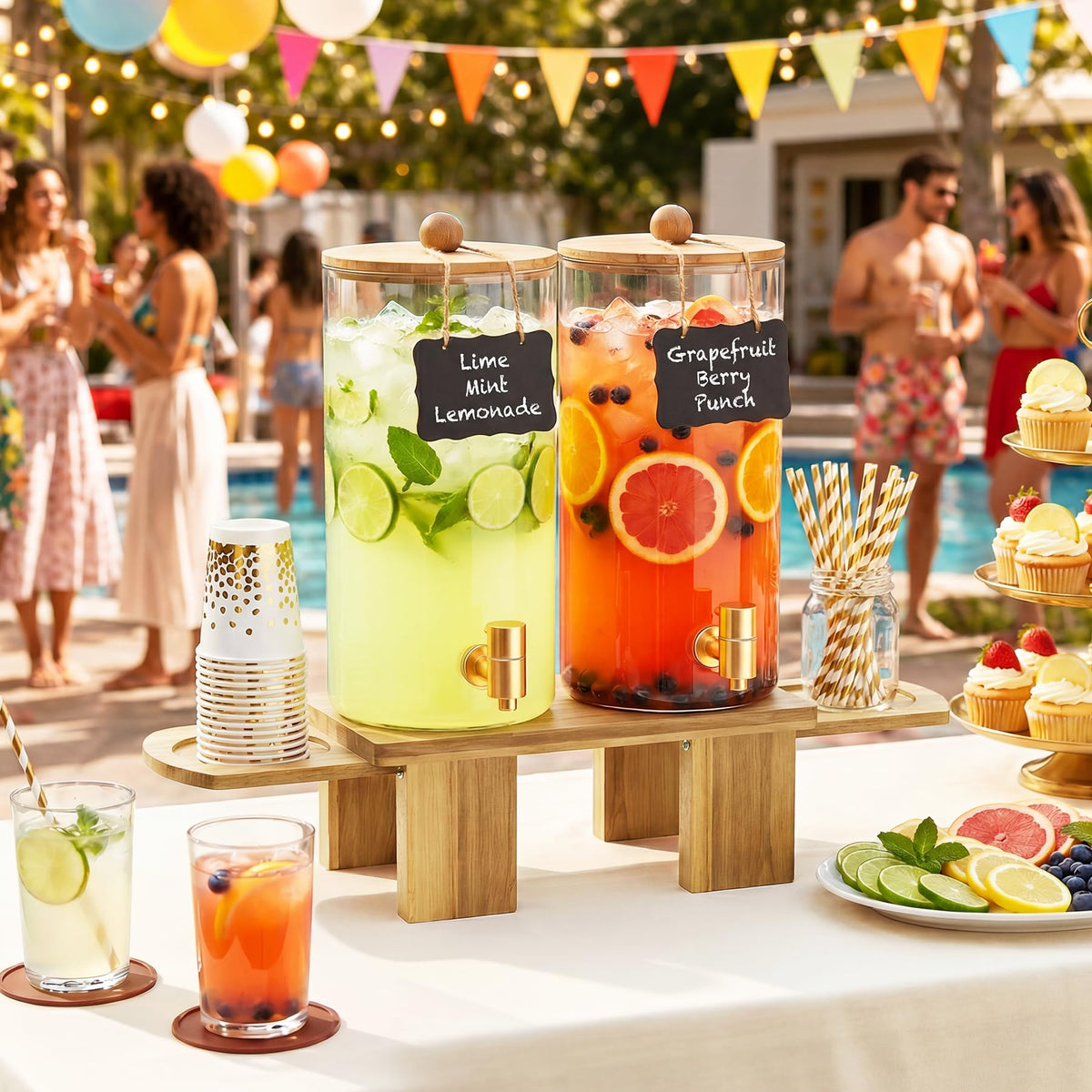 2 Pack 1.5 Gallon Drink Dispenser with Wood Stand K625
