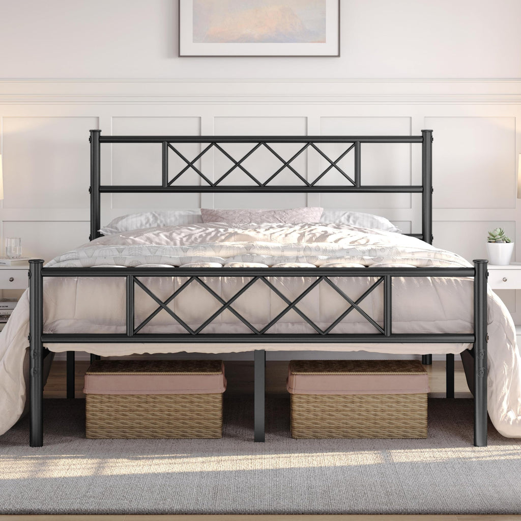Black Full Metal Platform Bed Frame with Headboard V137529