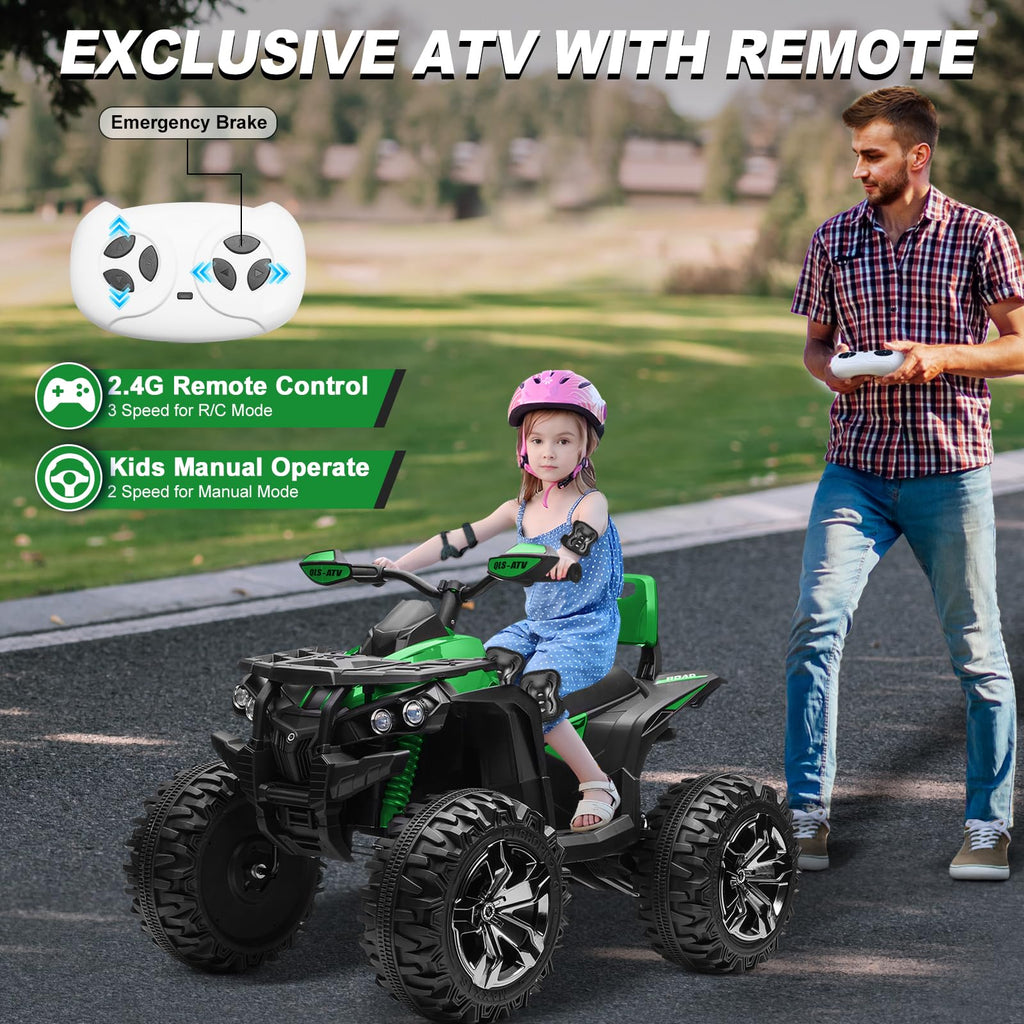 Green 24V 4 Wheeler ATV with Remote Control W287832