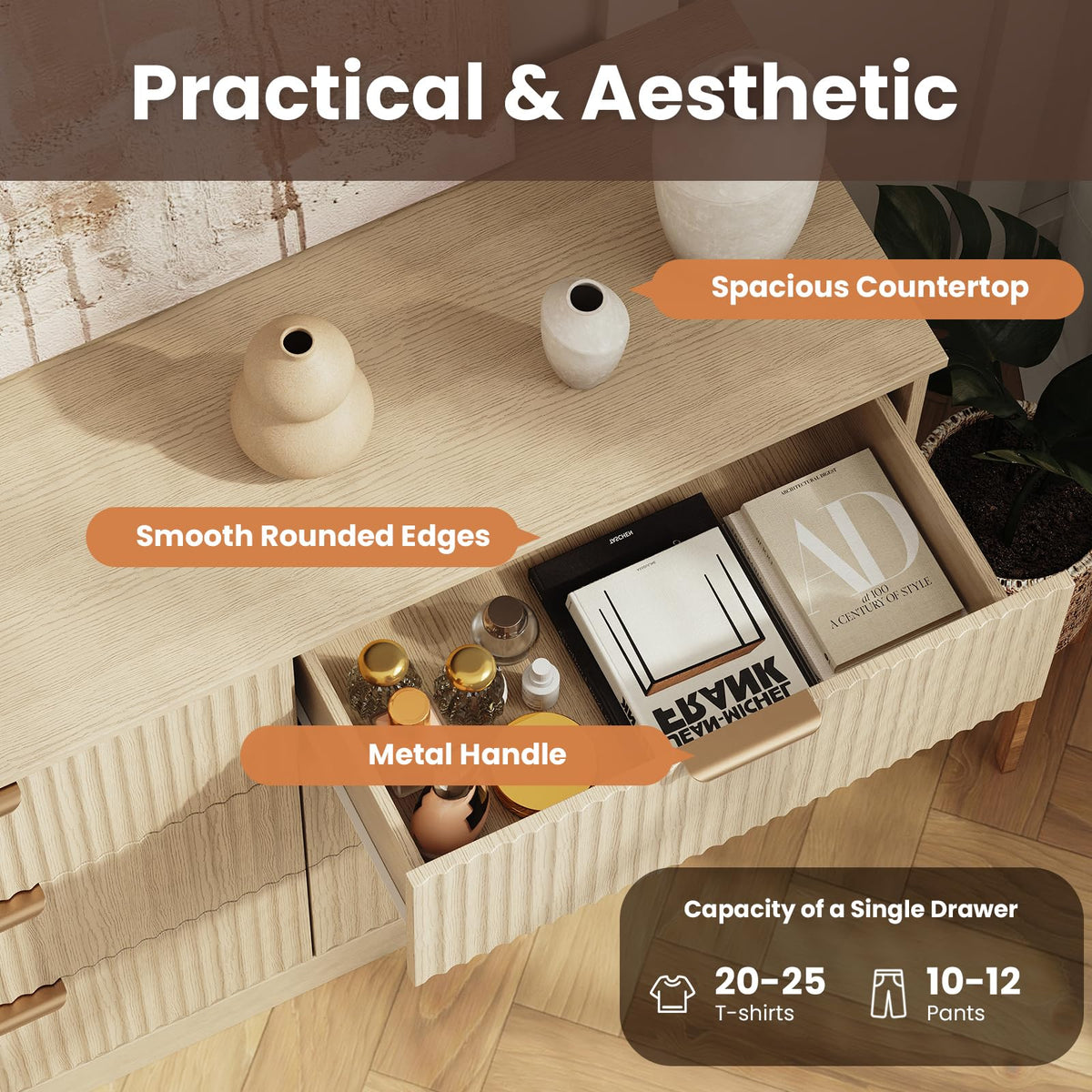 Natural Wood 6 Drawer Dresser J5227