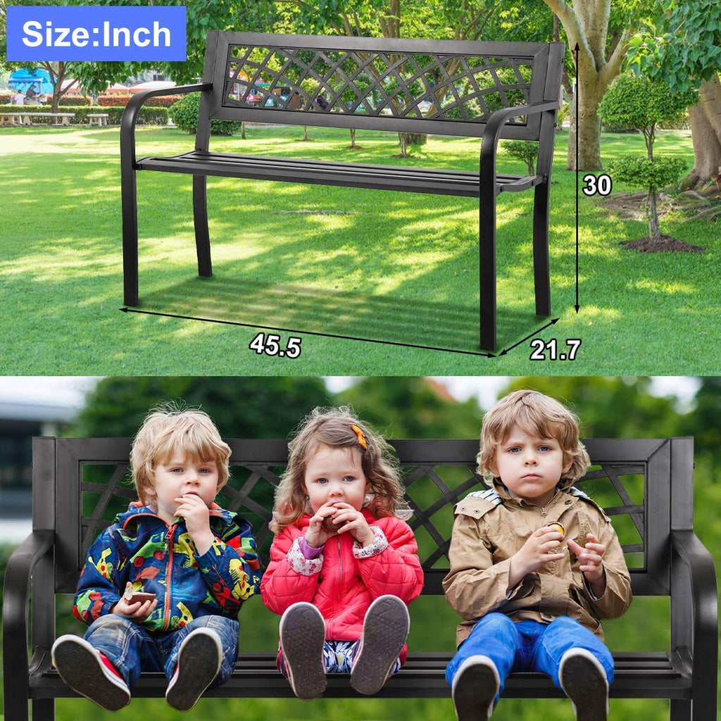 400 lbs Cast Iron Outdoor Bench with Black Checkered Design I71023