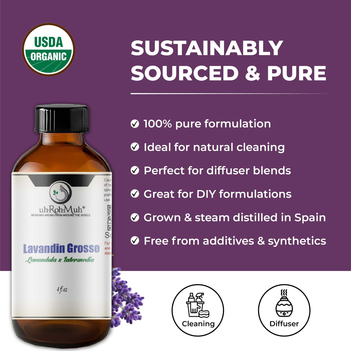 Organic Lavandin Grosso Essential Oil 4 Fl Oz V924