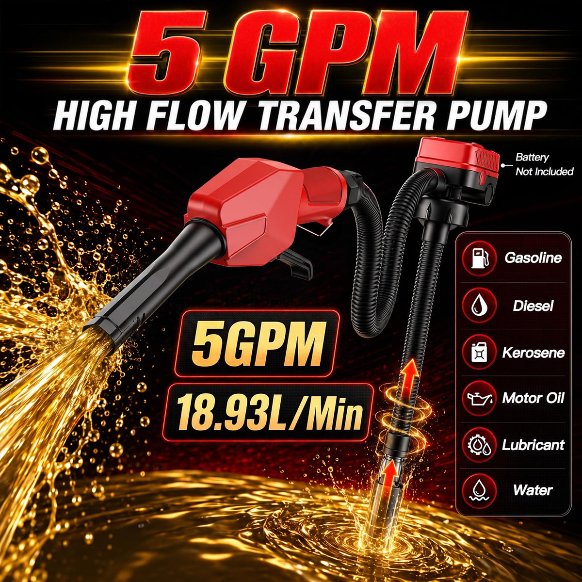 Cordless Fuel Transfer Pump with Auto Stop & Hand-Trigger Nozzle P46590
