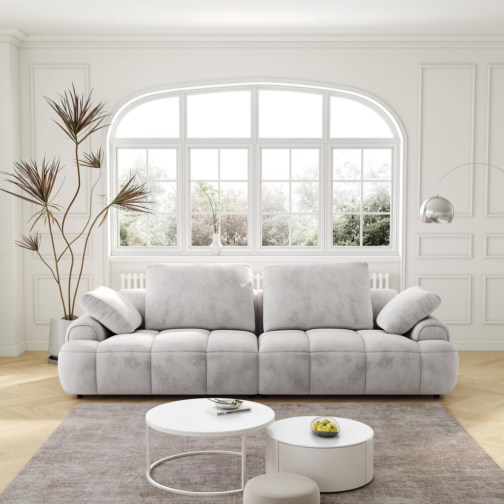 Light Gray Velvet 3 Seat Sofa with Pillow I834892