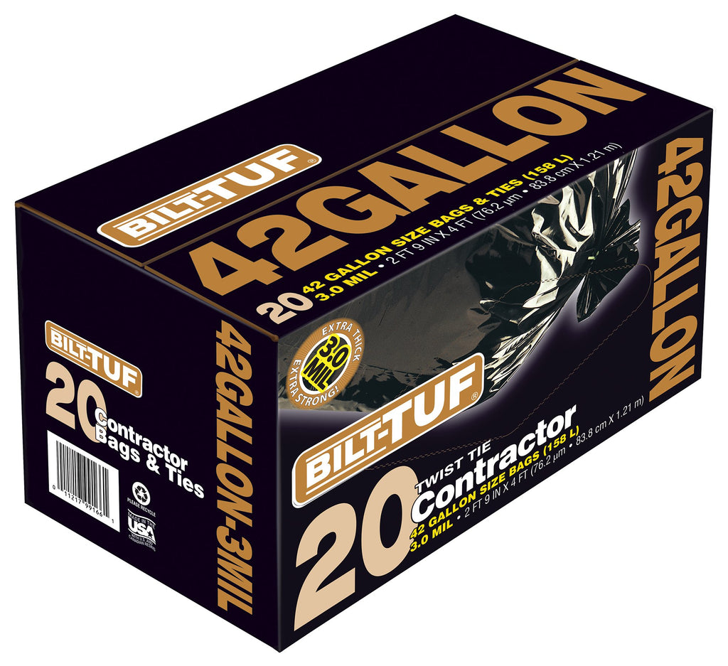 42 Gallon Black Flat Cut Top Trash Bags 3.0 Mil 20 Count R39486