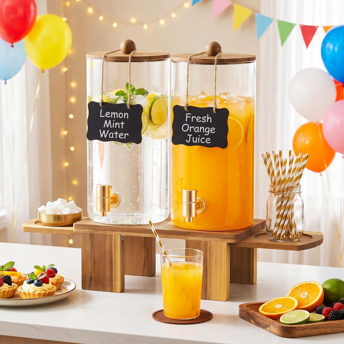 2 Pack 1.5 Gallon Drink Dispenser with Wood Stand K625